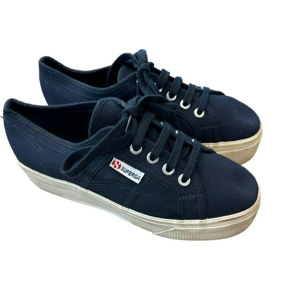 Superga Shoes - Superga Womens Platform Sneakers Canvas Navy Blue Size 37 6.5